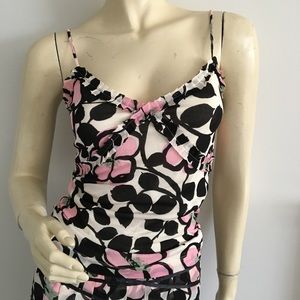 {new} floral silk camisole with ruffle trim